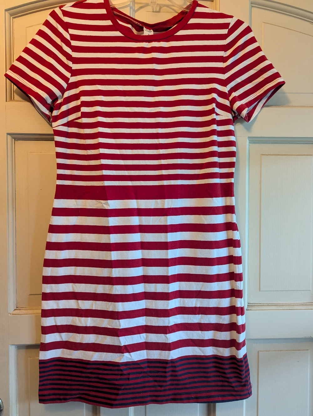 Striped Red and White Short Sleeve Shift Dress